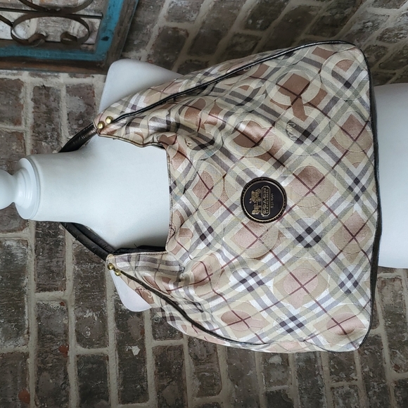 no label Handbags - Large Plaid Tartan Canvas Leather Hobo Bag